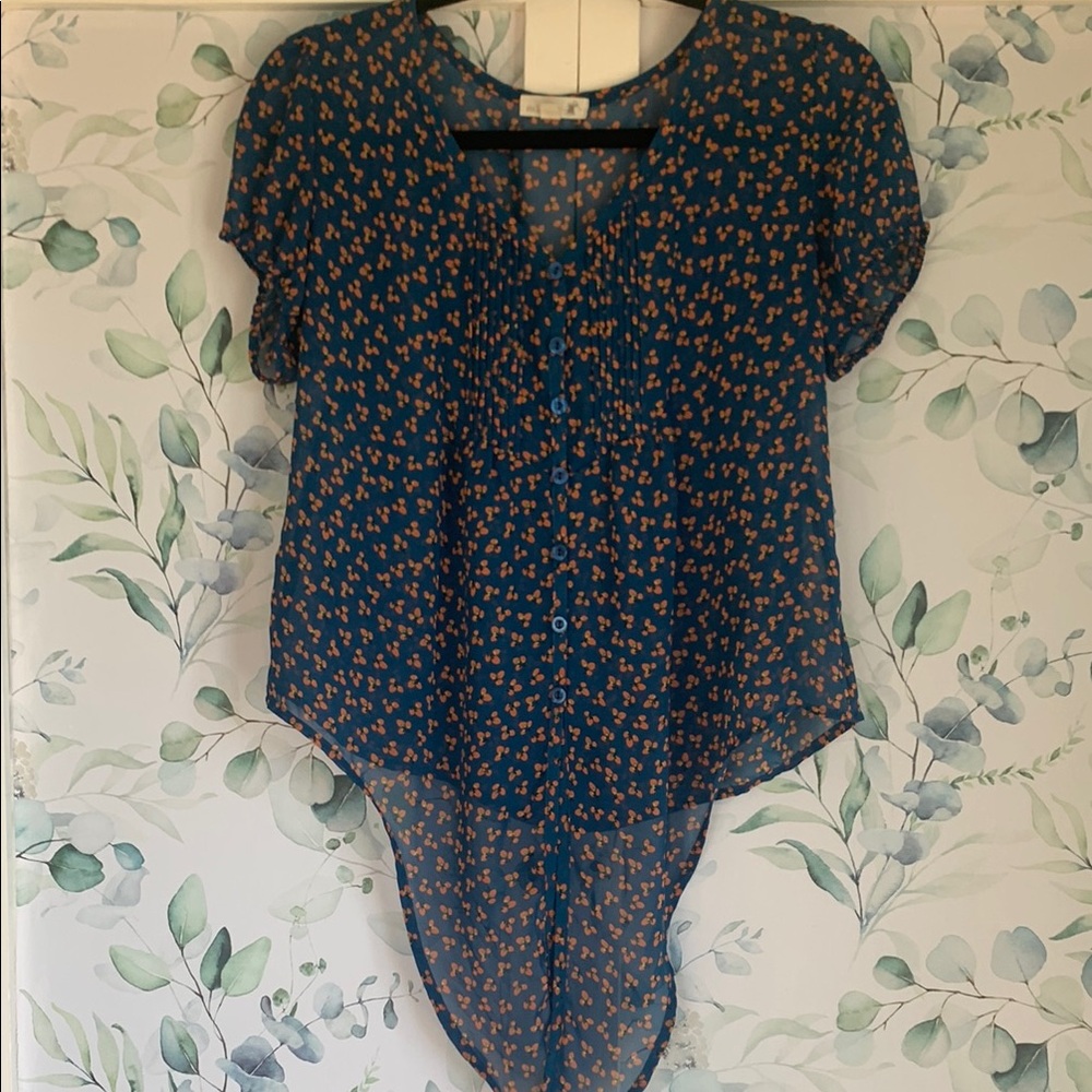 Mine Blue and Orange Floral Blouse